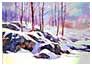 watercolor painting snow covered rock