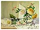  watercolor painting white and yellow rose in glass vase