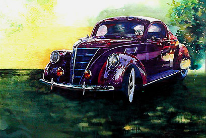 1 watercolor painting classic car