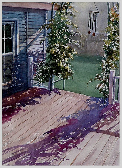 watercolor painting back yard