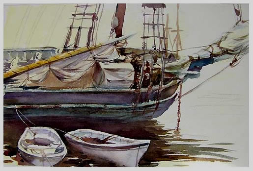 1 watercolor painting boat